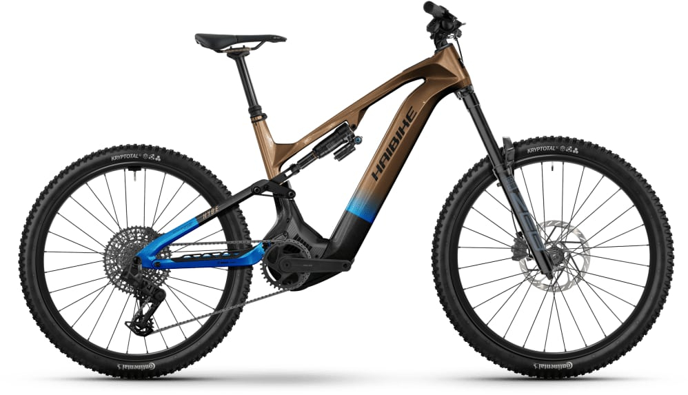 Haibike 2026 HYBE CF 9 Full Suspension Electric Mountain Bike L Brown - Cycles UK